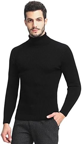 Mens Turtleneck Sweaters Long Sleeve Slim Fit Pullover Casual Basic Fashion Solid Thermal Soft Knitted Tops Black Small