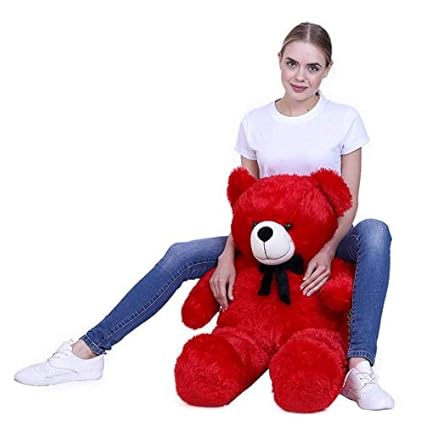 Frantic Teddy Bear with Neck Bow Premium Quality Soft Plush Fabric in Red Color  3 Feet