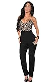 Cfanny Women's Lace Top Cross Straps Backless Party Jumpsuit