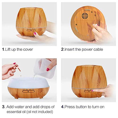 Essentials Aromatherapy Oil Diffuser Air Aroma 500ml Humidifier with 7 Colors LED Night Light Remote Control Ultrasonic Add Moisture Atomizer for Home Office Living Room Bedroom (Yellow, 500ml)