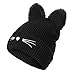 EVRFELAN Black Cat Ears Hats Embroidered Warm Knit Crochet Beanies Wool Cute Fashion Skull Cap for Women Girls in Fall Winter (Medium, Black)