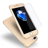 iPhone 7 Plus Case, Coocolor [Perfect Fit] 360 Degree All-around Ultra Thin Full Body Coverage Protection Dual Layer Hard Slim Case + Tempered Glass Screen Protector For iPhone 7 Plus-Gold