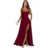 Cozcy Chiffon Bridesmaid Dresses for Women Spaghetti Straps Square Neck Formal Dresses High Slit Evening Party Gown