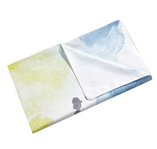 Watercolor Duvet Cover Set, 100% Cotton Bedding, Teal Blue Yellow Gray Painting Pattern Printed on White, with Zipper Closure (3pcs, Queen Size) - Thumbnail 2