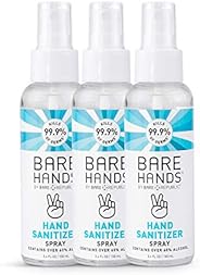 Desinfectante en aerosol para manos Bare Hands con aloe, extracto de caléndula y manzanilla, 3.4 fl oz - Paquete de 3