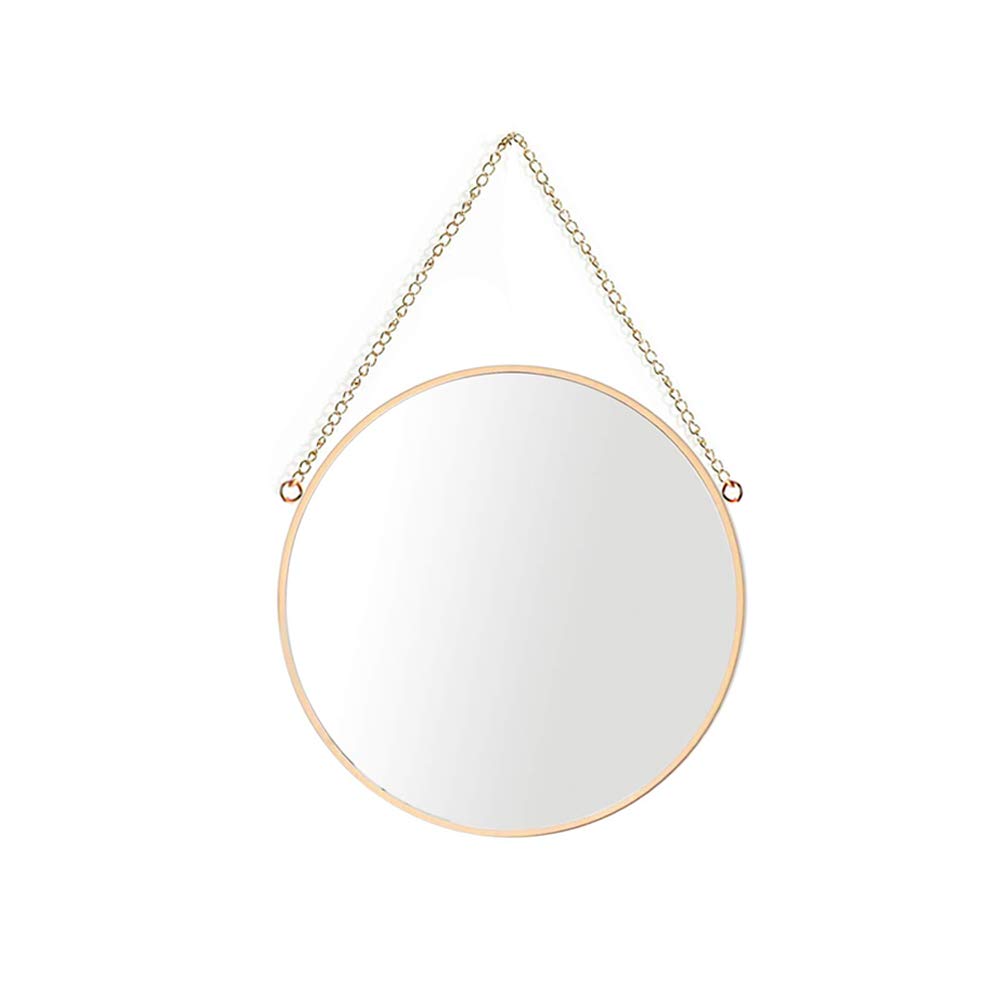 AIFUSI Hanging Mirror, 25 x 25cm Round Bathroom Makeup Mirror Brass Frame with Hanging Chain [Small Size]
