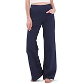 Houmous Wide Leg Pants Women Cotton Yoga Pants High Waist Loose Lounge Stretch Trousers with Pockets