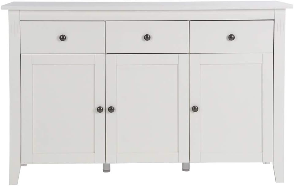 Sideboard FurnitureR Console Table Buffet Table Side Cabinet with Wood Storage 3 Drawers & 3 Cabinets White