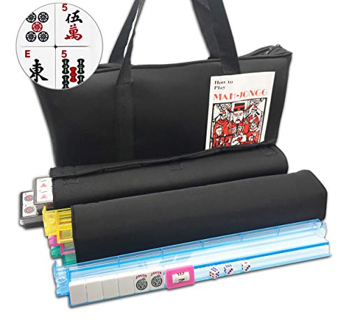 Cafolo~ American Mahjong Set - Black Paisley Soft Bag - 166 White Engraved Tiles, 4 All-in-One Rack/Pushers Western Mah Jongg Game Set