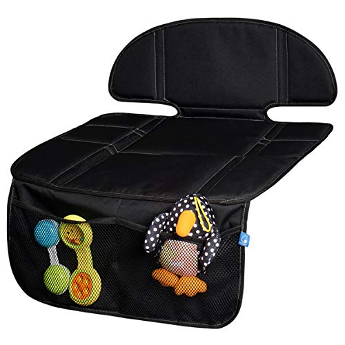 INFANZIA Car Seat Protector for Baby Car Seats - Child Seat Protection Mat for Under Carseat with Thickest Padding to Protect Leather & Fabric Upholstery, Black