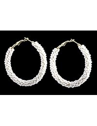 Beaded Hoop Earrings for Women - Big Circle Beaded Earrings Handmade - Idea for tea party hats, Wedding or Daily Wear