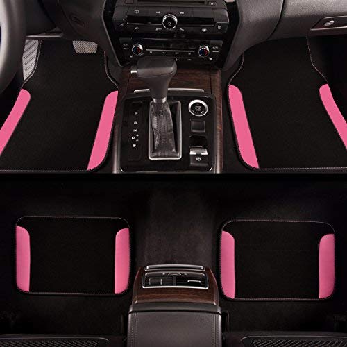 CAR PASS Rainbow Waterproof Universal Fit Car Floor Mats, Fit for SUV,Vans,sedans, Trucks,Set of 4(Black with Rose Red) - Thumbnail 5