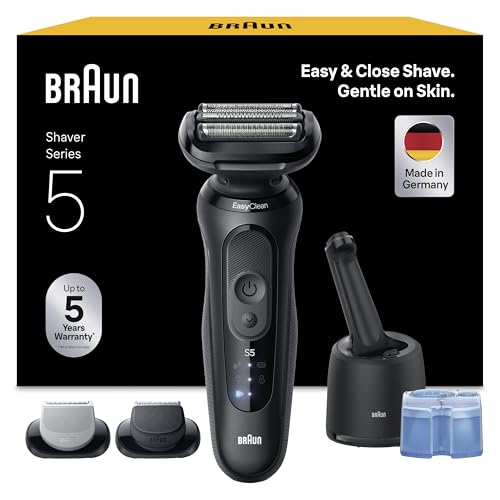 Braun Series 5 Elektrorasierer Herren, Rasierapparat mit 50 Min. Akku, 4in1 SmartCare Reinigungsstation, +2 Aufsätze, Kabelloser Nass- und Trockenrasierer für Männer, Wasserdicht, 52-N7650cc, Schwarz