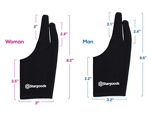Digital Artist Glove for Graphic Drawing Tablet, Two Finger Sketch Gloves, Man and Woman, Set of 2