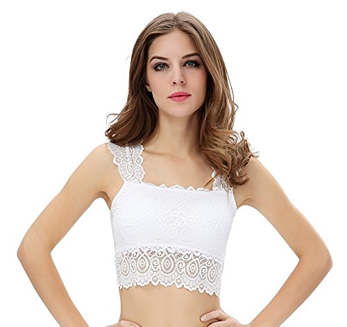 Shawhuaa Womens Lace Overlay Padded Bra Tank Top Half Cami White