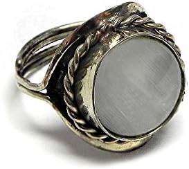 Mia Jewel Shop Small Round Cat's Eye Gemstone Silver Rope Edge Adjustable Ring