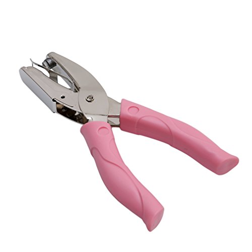 HS Stainless Steel Heart Shape Hand Punch Hole Puncher with Pink Grip 1pc