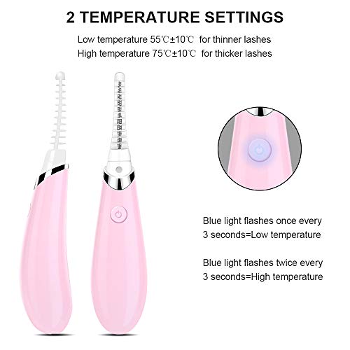 Heated Eyelash Curler, Acavado Electric Eyelash Curler Electronic Eye Lashes Curling Comb Quick Heating Long Lasting USB Rechargeable Natural (Light Pink)