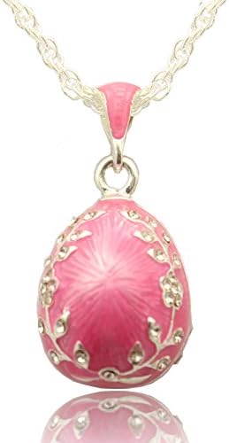 MYD Jewellery Women Crystal Leaf Tree Enamel Russian Faberge Egg Pendant Necklaces with Chain