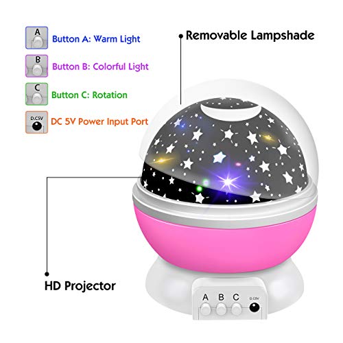 Girls Toys Age 2-10, Night Light Moon Star Rotating for Kids Baby Girls Toys for 3-10 Year Old Girls 2-10 Year Old Girl Gifts Birthday Best Christmas Xmas Halloween Gifts for Girls Pink DMUSNL03