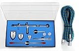 ABEST 3 Cups DUAL-ACTION Gravity AIRBRUSH KIT W/ nozzle needle hose quick coupler