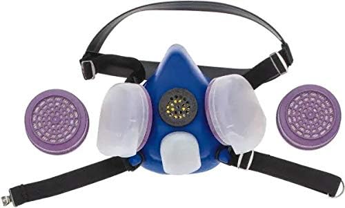 Honeywell Reusable Half Face Cover, Series Blue 1H, with 4 packs P100 Micro Filter #1050, Cradle Suspension, Threaded Connection (LARGE)