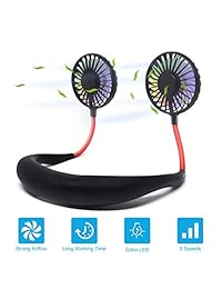 Ventilador portátil para el cuello con manos libres. Miniventilador personal USB recargable. Ventilador para el cuello, 3 niveles de flujo de aire, 7 luces LED, rotación libre de 360 grados, perfecto para deportes, oficina y al aire libre (negro)