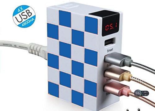 FunPay Smart Multiple USB Charger Universal Travel Adapter with Digital Tube Display for Travelers All Over The World (White+Blue)