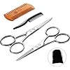 TecUnite 4 Pieces Beard Trimming Scissors Set, Grooming Scissors for Men and Mustache Beard Comb Beard Grooming Trim…