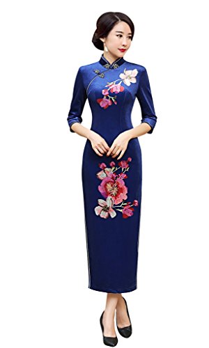 ACVIP Women's Flower Printed Long Cheongsam Qipao Evening Wedding Dress