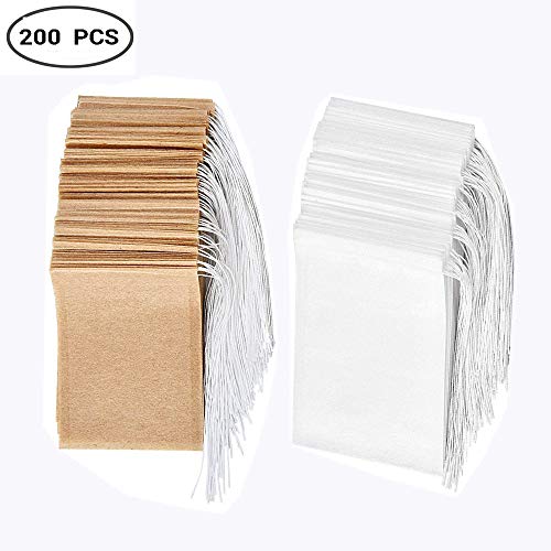 Disposable Tea Filter Bags Set of 200, Single-Use Paper Tea Bag with Drawstring Safe and Natural Mat Disposable Tea Filter Bags Set of 200, Single-Use Paper Tea Bag with Drawstring Safe and Natural Mat