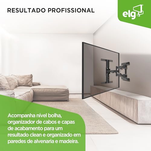 ELG, A02V6N, Suporte de TV Articulado de Parede Para TVs Planas e Curvas de 75" a 86", Inclinação Horizontal e Vertical, Peso Máximo de 46 Kg, Preto