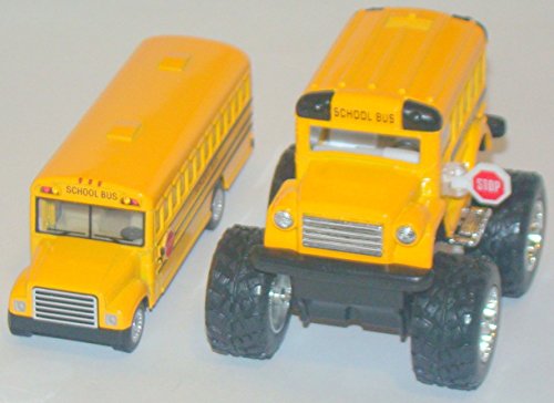 Elementary School Bus Set of 2 Buses - Big Foot Mini Monster 3Â½-inch School Bus + Standard 6-inch School Bus