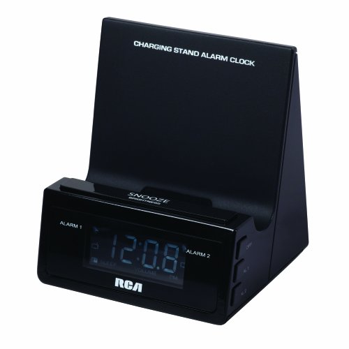 Rca charging stand alarm clock with built-in usb chargi…