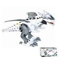 OceanEC Kids Electronic Dinosaur Robot Toy, Mechanical Walking Dinosaur Robot Toy with Flashing Lights Sounds Spray Movement for Boys Girls (White)