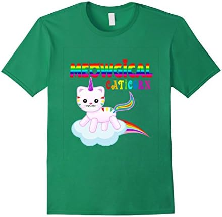 Men's Kawaii Meowgical Shirt Unicat Magical Caticorn T-ShIrt 2XL Kelly Green