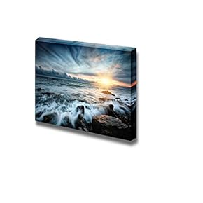 Canvas Prints Wall Art - Beauty Sunset at Sea. Storm. Seascape. - 12" x 18"