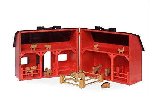 Amish Made Large Wooden Red Toy Barn And Farm Animal Set