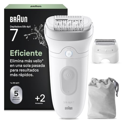 Braun Depiladora Eléctrica Mujer Silk·épil 7 Depiladora Corporal con Cabezal Ancho para Una Fácil Eliminación del Vello, Peine Recortador, Funda, Uso en Seco Y Mojado, Depilación Suave Duradera, 7-030