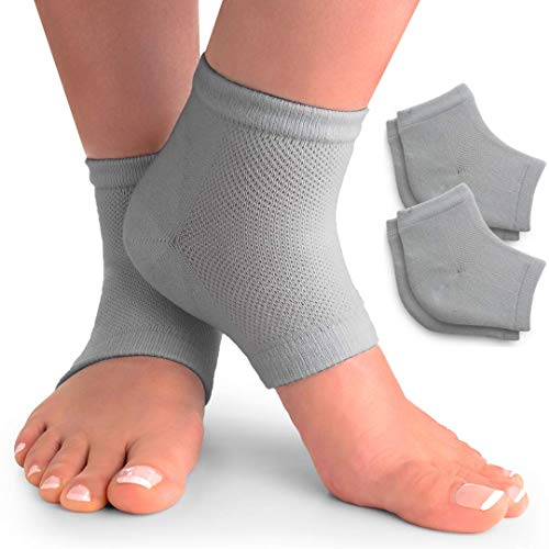 CareMe+ Moisturizing Socks for Cracked Heel & Dry Feet Treatment Overnight Spa – Finally Softening Dry Cracked Heels – Super Comfortable Vented Cotton Heel Gel Socks – (2 Pack, Grey)