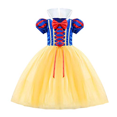 Grils Princess Dress Snow White Cotume Halloween Party Carnival Fancy Dress up Size (120) 4-5 Years Yellow