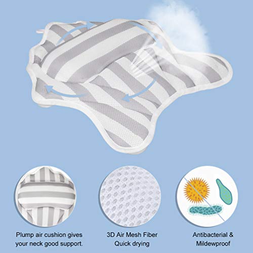 Bath Pillow and Shower Cap, Bathtub pillow with 3D Air Mesh, 6 Suction Cups, Mold Resistant, Machine Washable,Quick Dry - Thumbnail 2