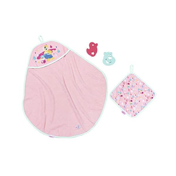 Zapf Creation 827444 BABY born Bath Kapuzenhandtuch & Schwamm Puppenzubehör 4-teilig, rosa