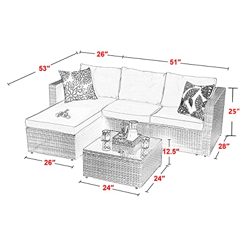 PHI VILLA Patio Sectional Manual Weaving Wicker Small Outdoor Furniture Sofa Set with Upgrade