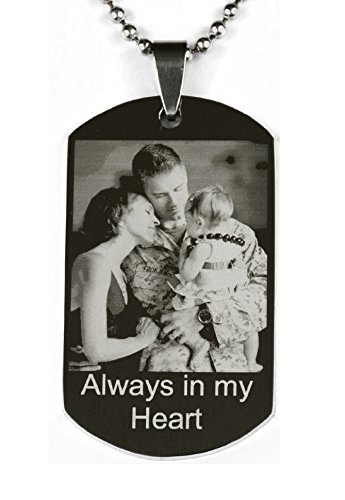 Personalized Photo Engraved Stainless Steel Custom Dog Tag Necklace High Polished Silver Tone Etching Picture