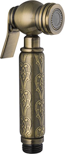 Stainless Steel Self-Cleaning High Pressure Handled Bidet Sprayer/Shataff Set with Flexible Hose and Holder and T-Valve (Chrome) (Vintage Bronze Round)