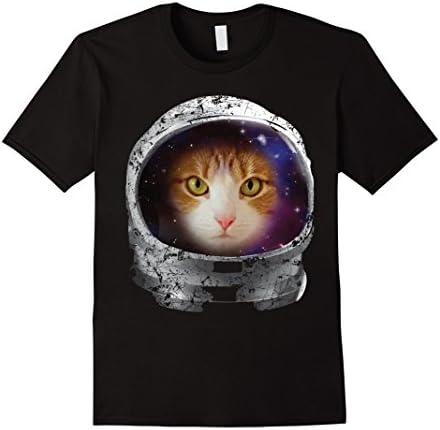 Men's Cat in Space Shirt Cat and Astronaut Helmet Cat Lovers Gift Large Black