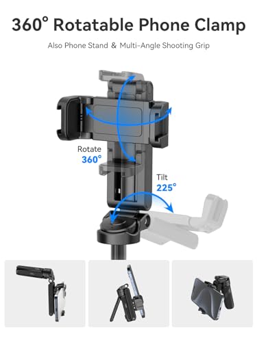 ULANZI JJ02 Bluetooth Selfie Stick, 3 in 1 Mini Extendable Tripod Stand for Mobile Phone, Smartphone Capgrip with Remote Control, 2 Cold Shoe for iPhone/Samsung/Android Smartphone