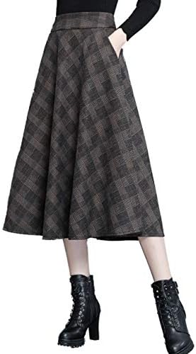 Femirah Women's Wool Midi Skirt A Line Floral Skirt Vintage Plaid Swing Skirts 20 Colors