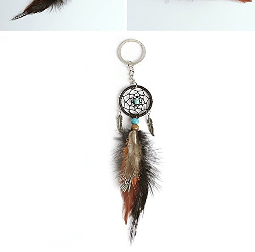 Vintage Enchanted Forest Mini Dreamcatcher Key Ring Handmade Dream Catcher Net With Feather Keychain+Free Thailand Hand Bag (ColorDream+Bag)